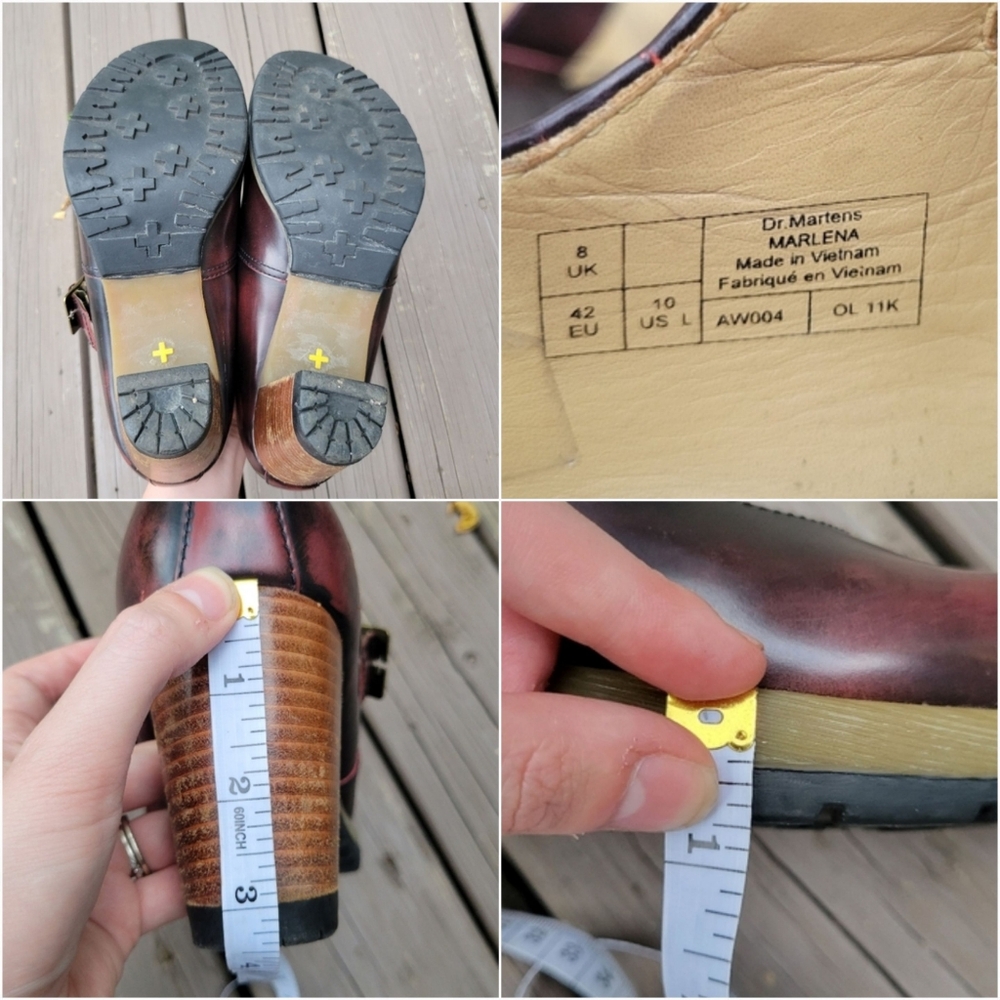 Dr Martens Marlena Oxblood Burgundy Ruboff Distressed Preppy Heeled Mary Jane 10 - Picture 7 of 8